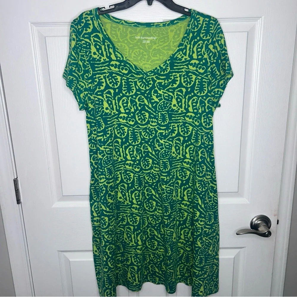 Soft surroundings dress SZ PL Vibrant Green Patterned Dress excellent condition - Picture 1 of 4